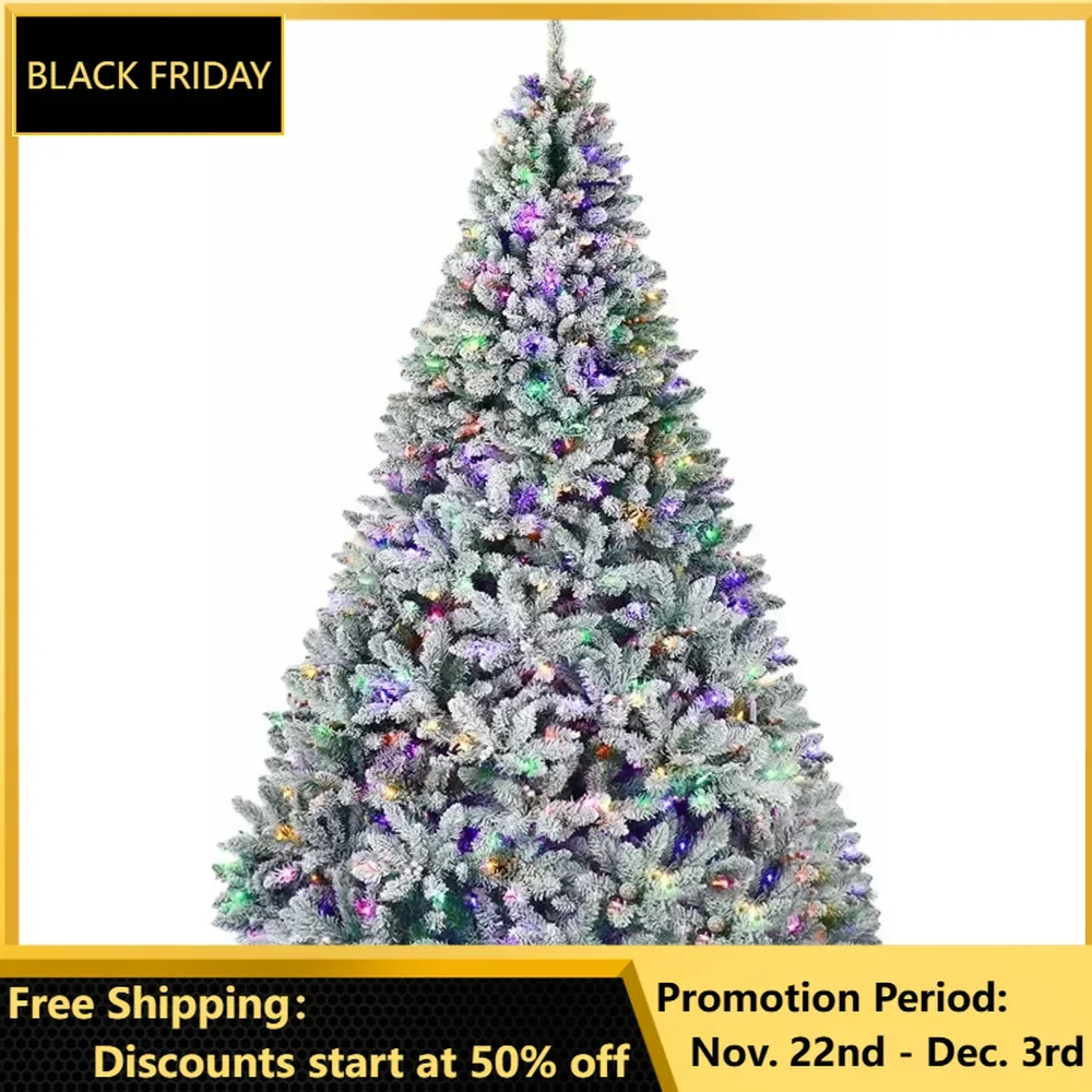 

6.5 ft Prelit Snow Flocked Christmas Tree, Artificial Christmas Pine Tree with LED Lights, Metal Stand and Hinged Branches