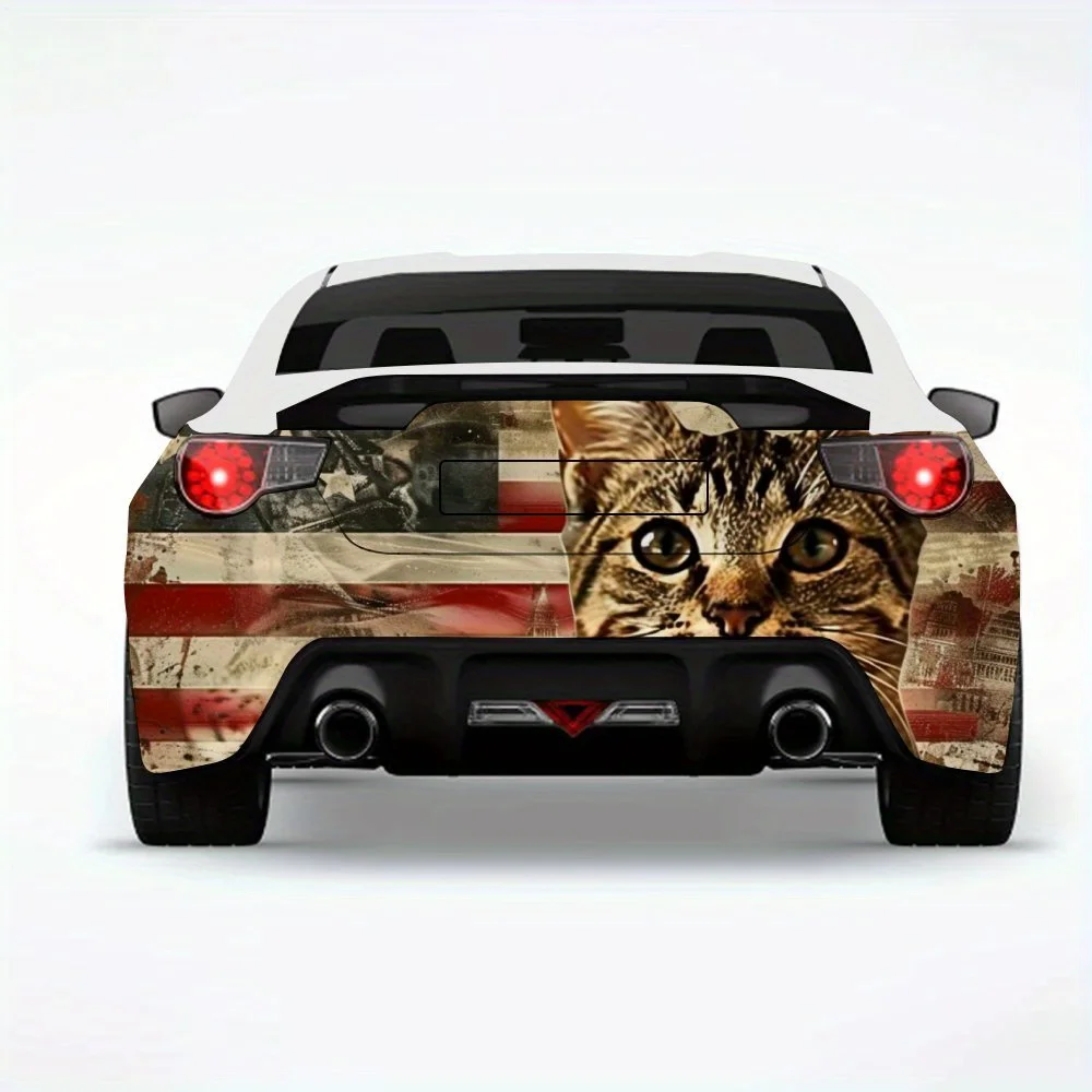 

Автомобильная наклейка с американским флагом и кошками - виниловая наклейка на заднюю часть автомобиля, водонепроницаемые самоклеящиеся виниловые наклейки для хвоста и удара автомобиля