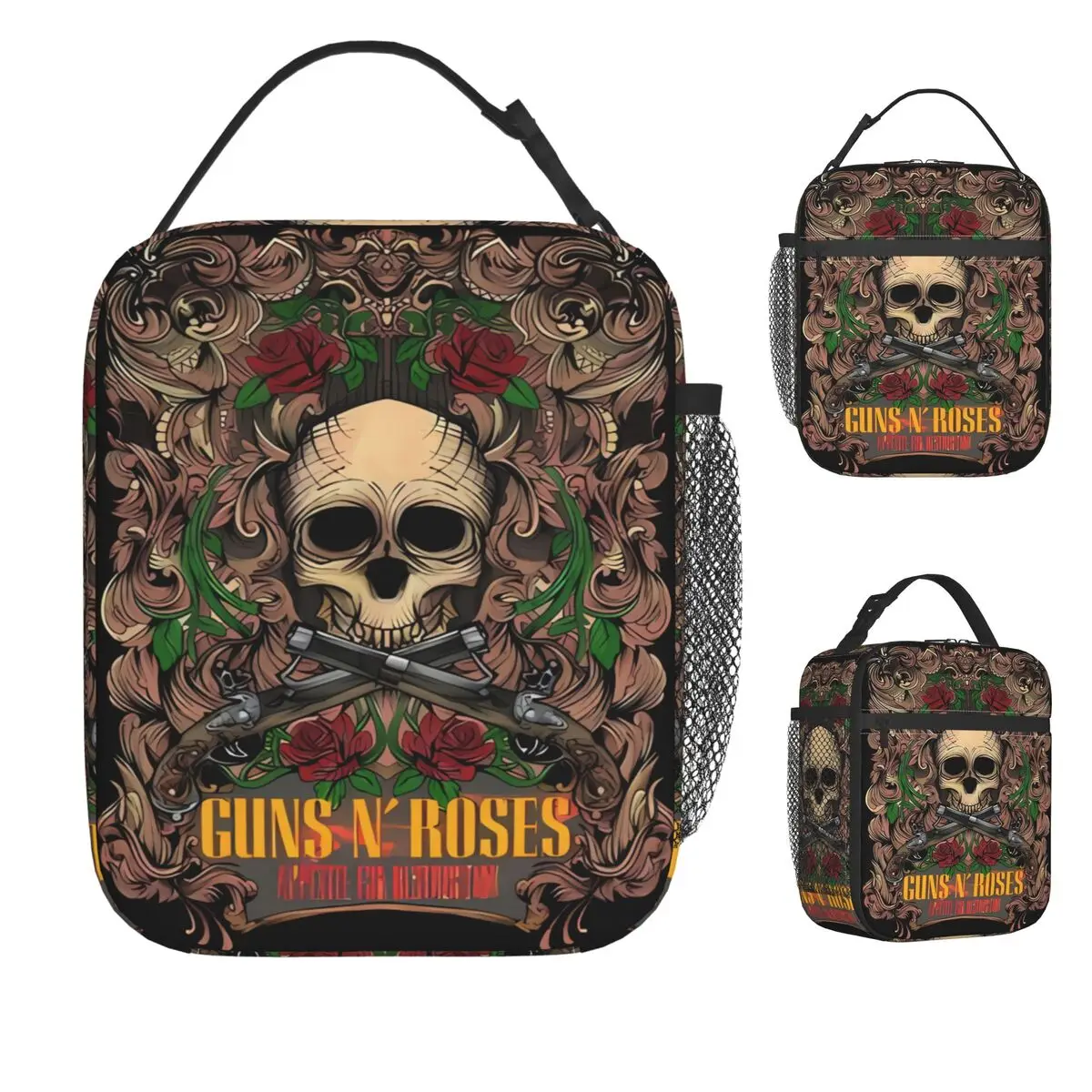 

Lets Rock Guns N Roses Lunch Bag For Women Lunch Box Aesthetic Travel Cooler Bag Portable Insulated Oxford Thermal Lunch Bags