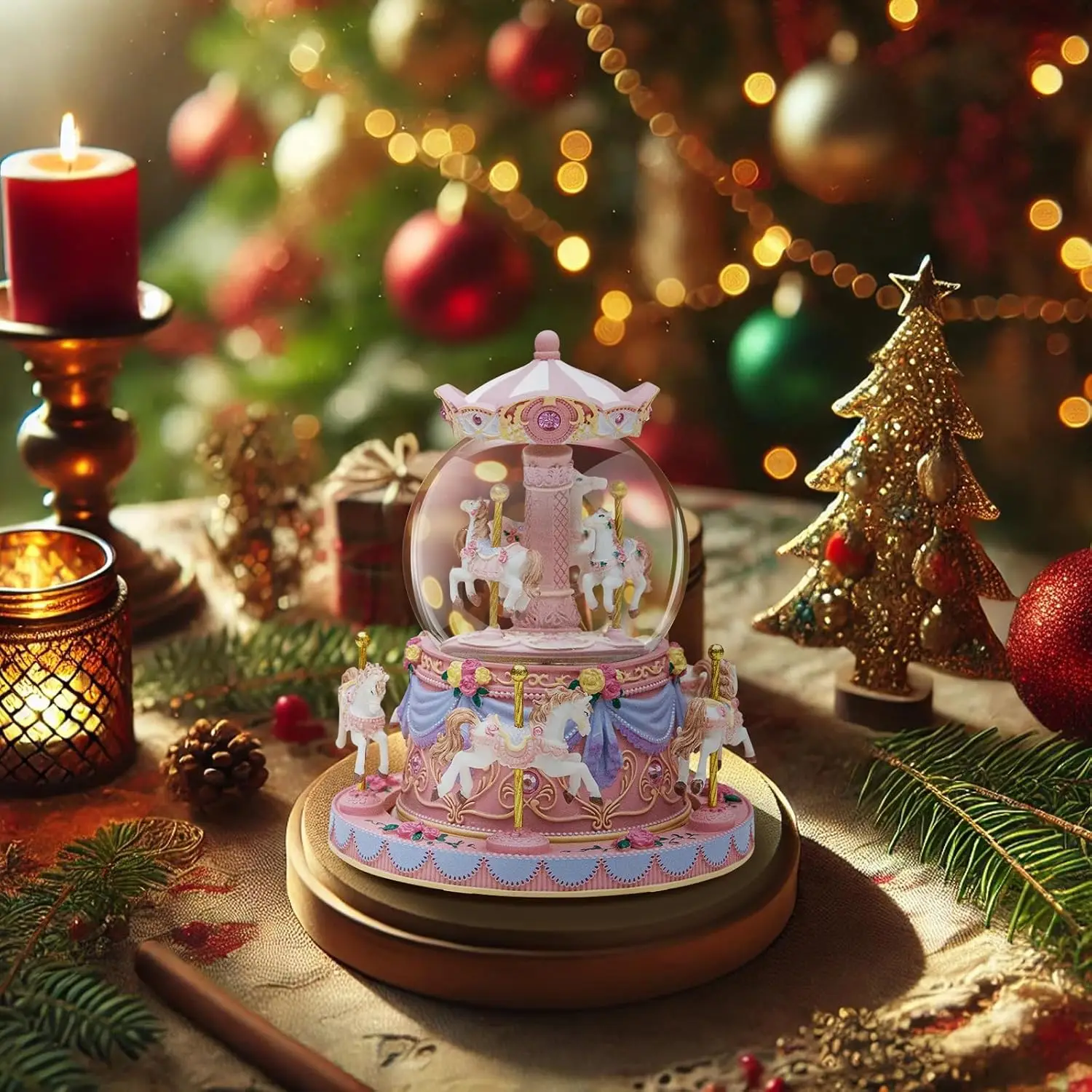 유니콘 회전목마 스노우 글로브, 컬러 조명과 음악 포함, 특별한 날 소녀와 여성을 위한 완벽한 선물