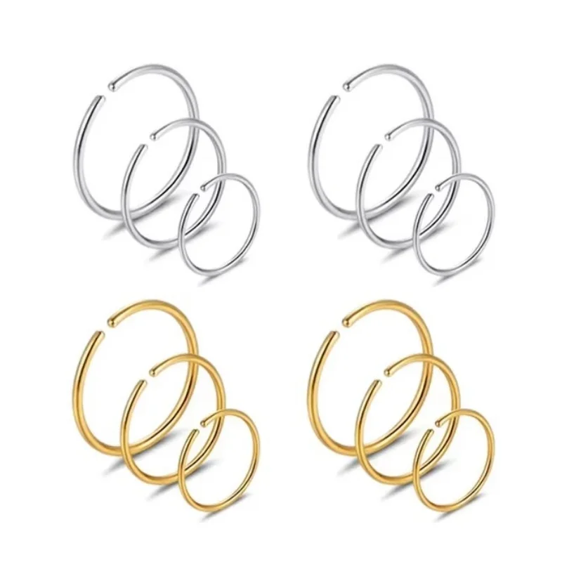 6PCS 20G Stainless Steel Huggie Hoop Earrings Cartilage Nose Helix Tragus Cartilage Hoop Earring Thin Helix Earring Hoops