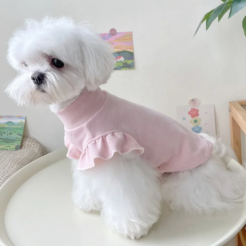 Pet Dog Clothes Lace sleeves high neckline German velvet bottom sweater Puppy pet dog cat spring clothes