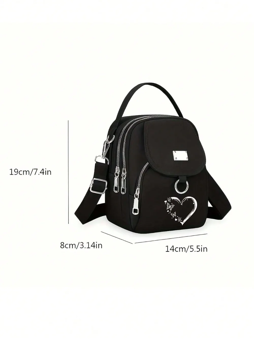 1pc frauen Nylon Schulter Tasche Herz Schmetterling Muster Casual Mini Umhängetasche Einstellbar Multi-Schicht Einfarbig hand Tasche – Detail 3