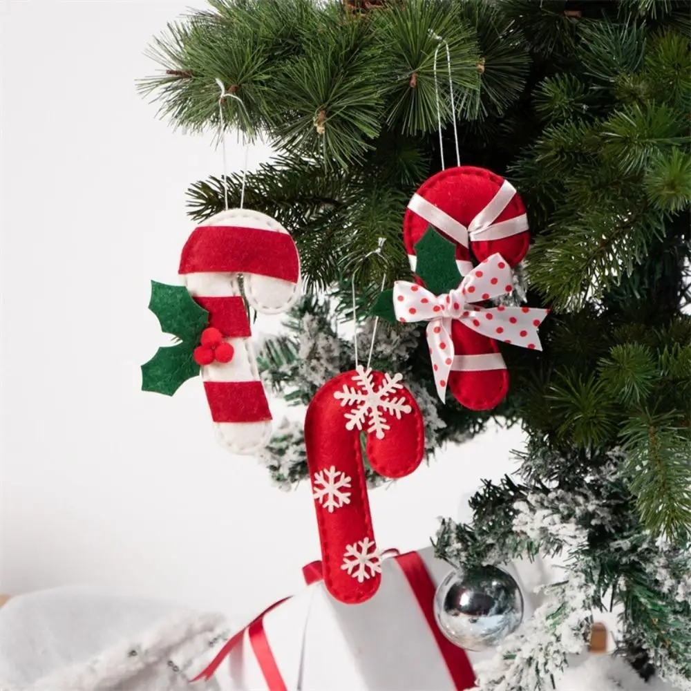 3PCS/Set Hangging Christmas Tree Crutch Pendant Party Supplies Red Xmas Ornament Photographic Props Christmas Tree Decorations