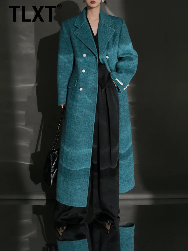 

TLXT Элегантное женское двубортное шерстяное пальто с лацканами и жемчужными пуговицами на правых плечах Sense 2023, осеннее и зимнее шерстяное пальто XK1359