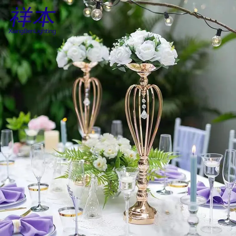 20pcs Romantic Golden Flower Vase Wedding Candlestick Hotel Main Table Decorative Floral Rack Ornament - Wedding Flower Utensils