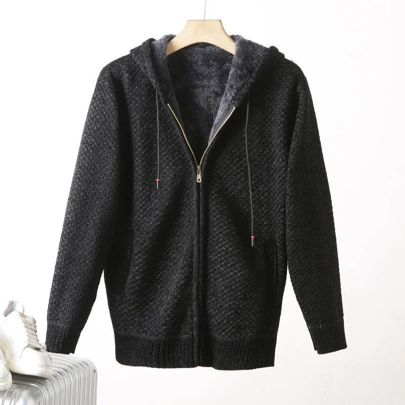 Mens Cardigan  Winter Clothes Men's Autumn and Winter Fleece Thickened Warm Hooded Sweater Pineapple Texture Sweater Men