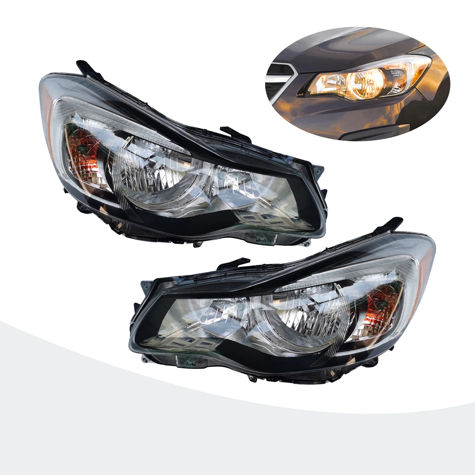 

Headlight Set Assembly Halogen For 2015 2016 Subaru Impreza 2.0L Models Passenger or Driver Side Chrome Direct Replacement