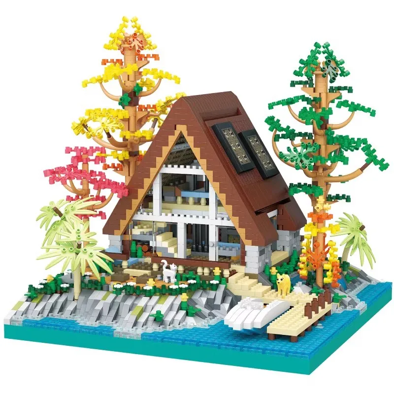 Creative Center Log Cabin Building Blocks DIY City House Model Constructor Micro Blocks Christmas Bricks Toys for Children Gift