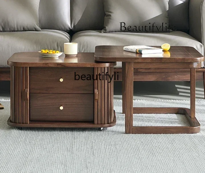 

Simple Solid Wood Coffee Table Nordic Foldable Square Table Walnut Color Living Room Home Japanese Style Small Table