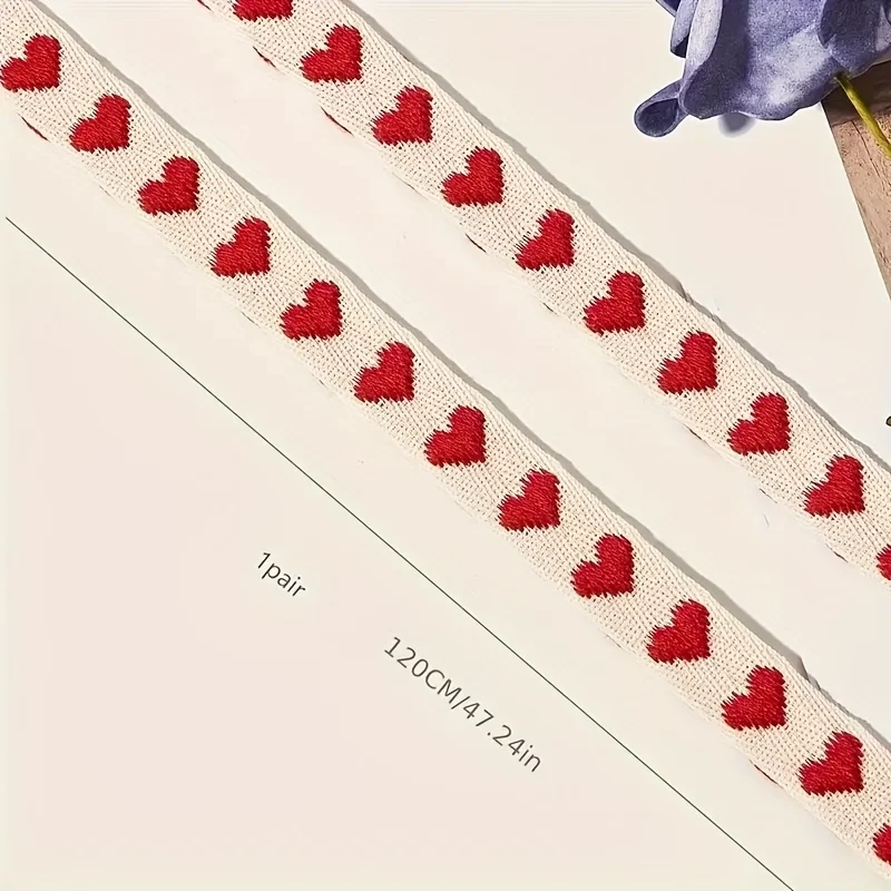패션 레드 하트 플랫 신발끈(1쌍)