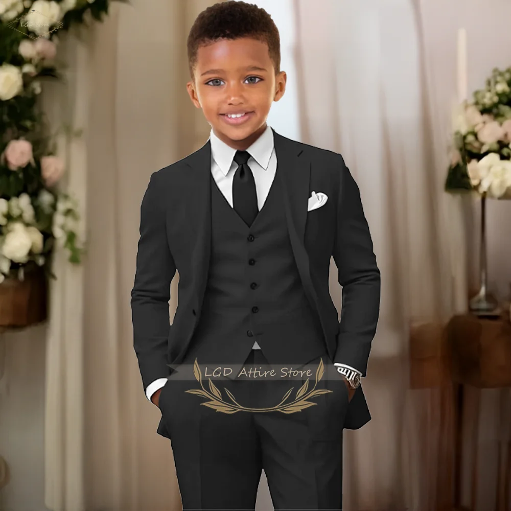 

Boys Notch Lapel 3-Piece Suit Set Formal Wedding Attire Slim Fit Blazer Vest Pants Custom Tailored Kids Ensemble