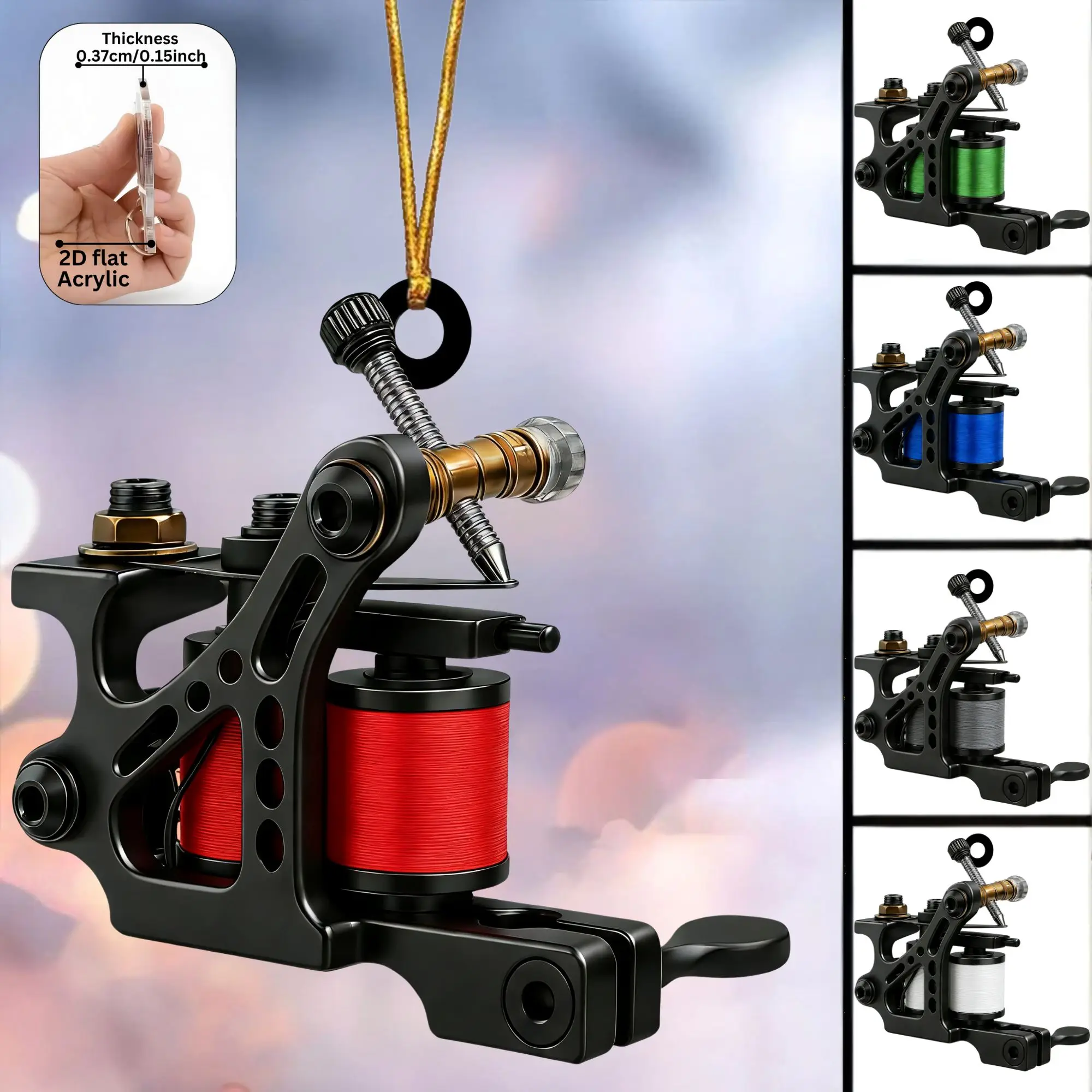 2D Tattoo Machine Keychain Acrylic Pendant for Outdoor Tree Top Decor Birthday Christmas Scene Embellishments Gift For Men Boys