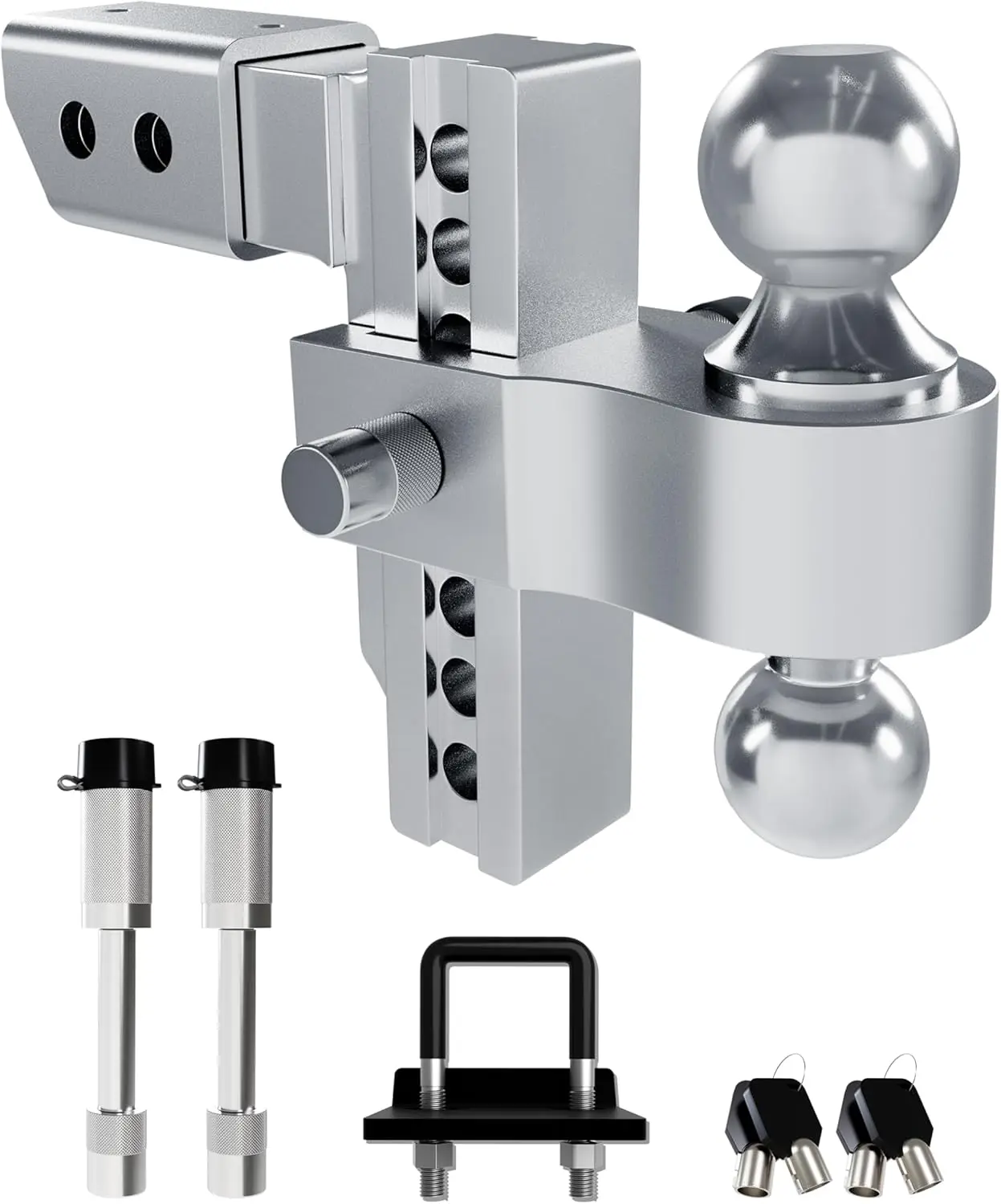 

Aluminum Trailer Tow Hitch for 2.5 Inch Receiver, Adjustable Truck Towing Hitches with Hitch Tightener, Heavy Duty 6 Inch Drop D