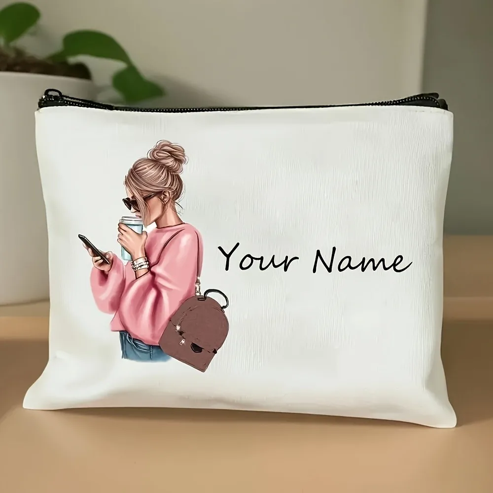 Benutzerdefinierte Name Cartoon Mode Mädchen Muster Make-up Tasche Handtasche große Kapazität Kulturbeutel Federmäppchen schickes Geschenk Kosmetiktasche – Detail 9