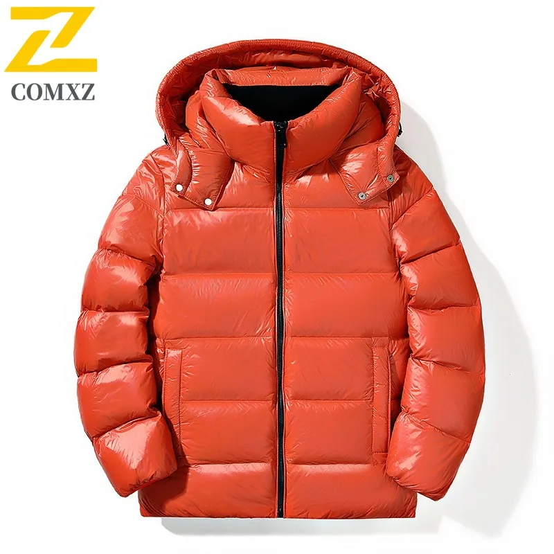 COMXZ Men sofeshell Down Jacket Hooded 90 Percent White Duck Down Warm Parka Outdoor Climbing Windproof Winter Windbreaker 2025