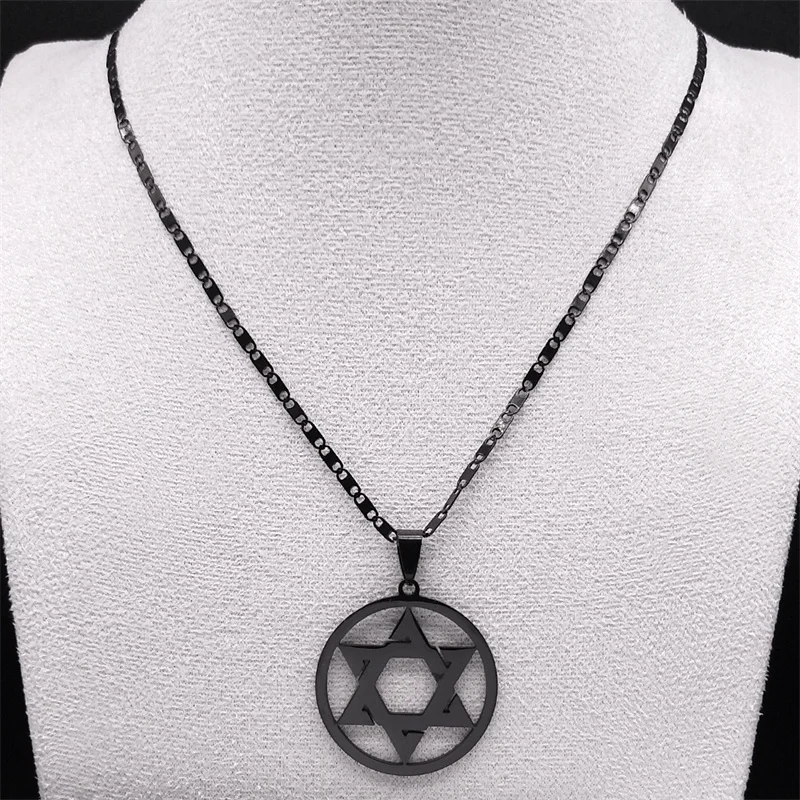 Magen Star of David Gothic Jewish Necklace Women Men Stainless Steel Hollow Hexagram Pendant Judaica Necklaces Jewelry N6317S08