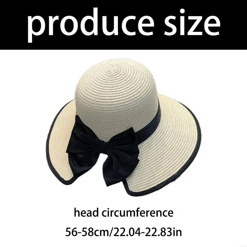 قبعة شمسية من القش قابلة للتنفس، تصميم أنيق على شكل فيونكة، قبعة واسعة الحواف للمناسبات الخارجية
