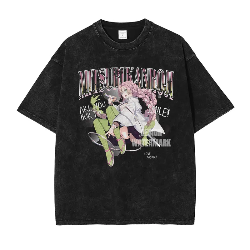 

Demon Slayer Wind Hashira Retro Washed Old T-shirt Daily Street Style Versatile Short-sleeved Men's and Women's Tops Summer New