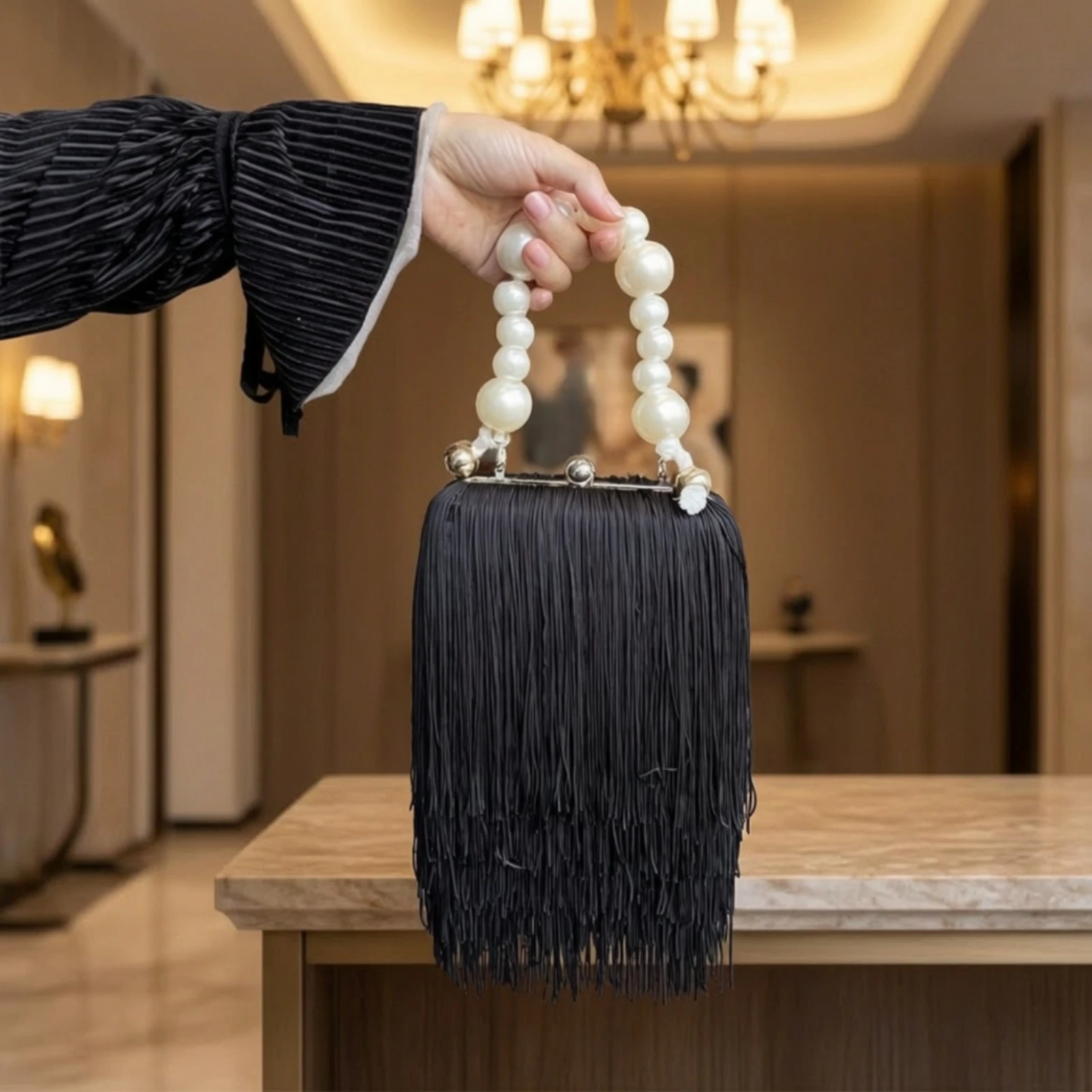 Fringe Evening Handbag Mixed Drink Tassel Formal Handbag Bag Compact for Banquets, Parties