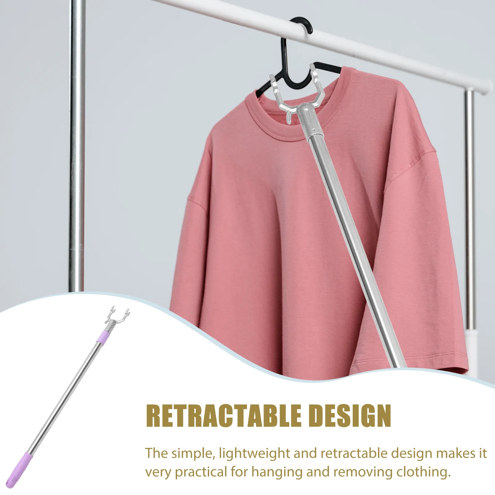 

Telescopic Stainless Steel Clothes Drying Rod Retractable with Aluminum Fork Head Purple for Home Balcony Strong Capacity Easy