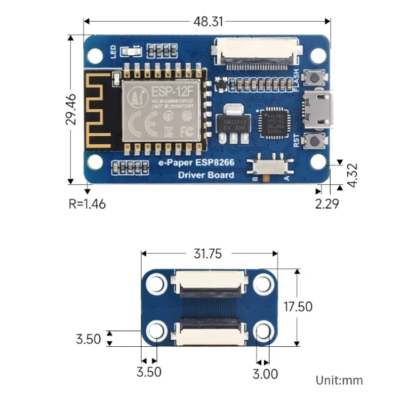 Waveshare-placa controladora de papel electrónico Universal con WiFi SoC ESP8266 a bordo, compatible con varios paneles de papel electrónico Waveshare SPI raw