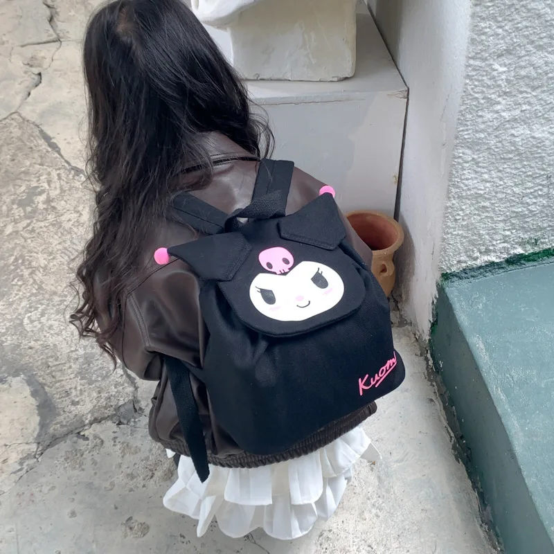 Sanrios Child Backpack Kuromi Hello Kittys Cartoon Kawaii Girl School Bag Light Small Canvas Breathable Printing Anime Figure