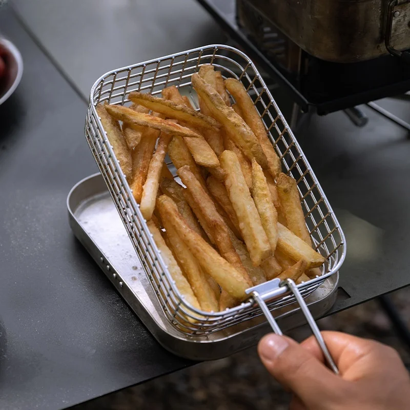 

Outdoor Camping Folding 304 Stainless Steel Fryer Net Fries Fryer Net Picnic Lunch Box Fryer Net Fryer Basket Picnic Party Tools