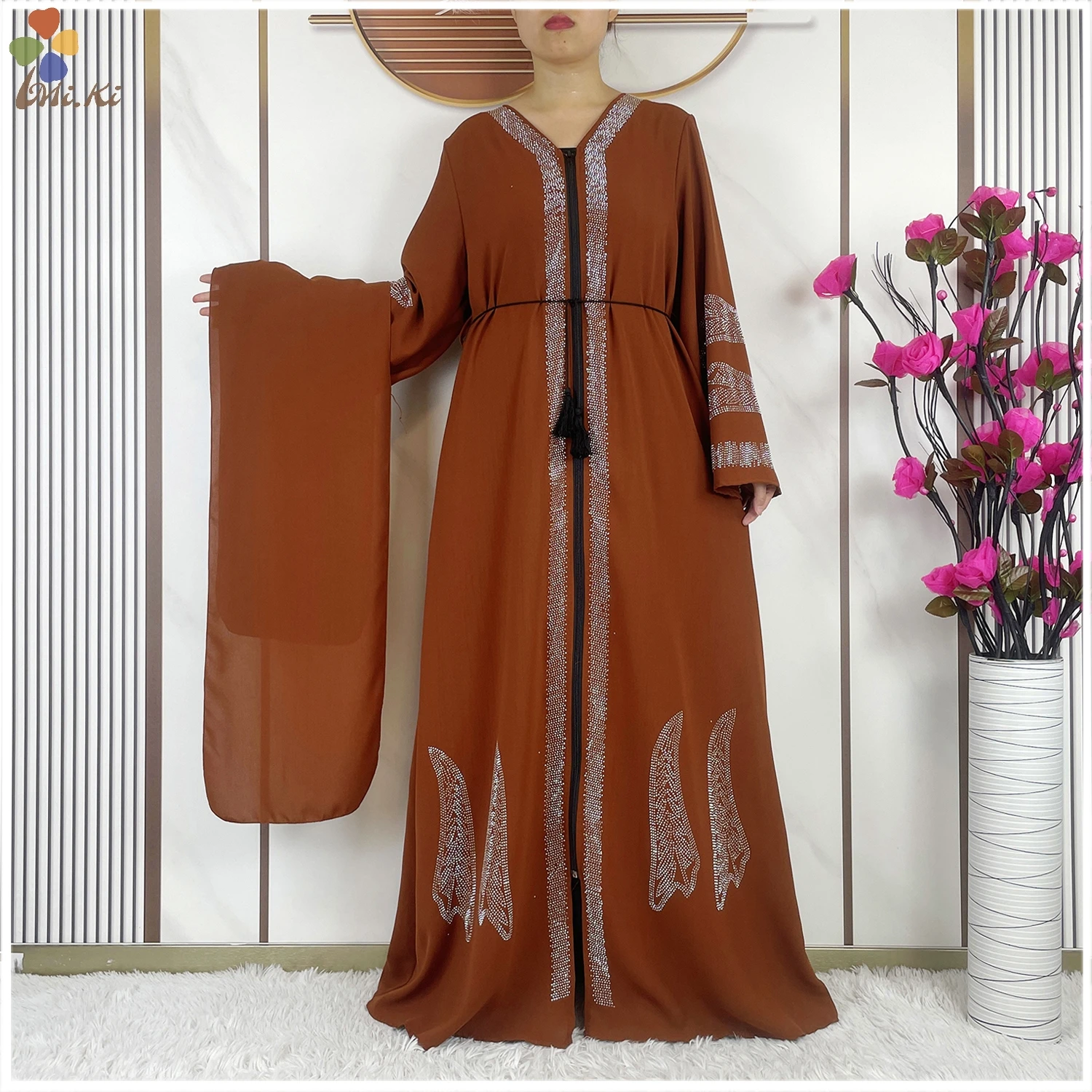 Open Zipper Robe New Muslim Fashionable Women Loose Fitting Clothing Soft Chiffon Fabric Robe Dubai Islamic Elegant Party Dress