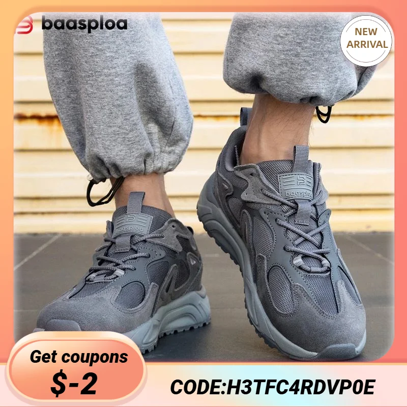 

Baasploa Casual Walking Shoes Men Fashion Mesh Breathable Lace-up Sneakers Male Outdoor Non-Slip Wear-Resistant Sports Shoes ﻿