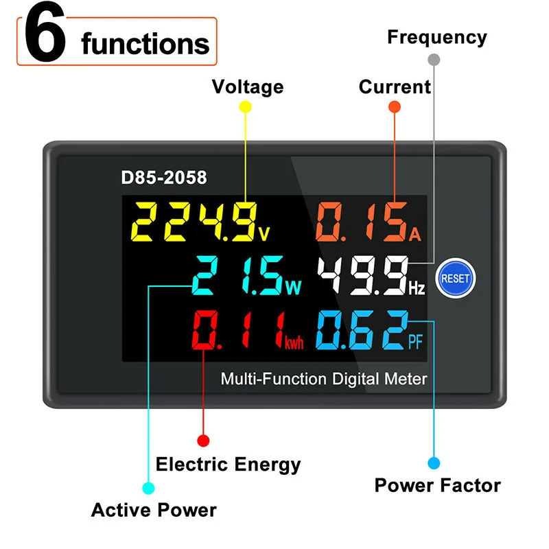 D85-2058 single-phase digital LCD AC panel instrument voltage, current, frequency, and power monitoring instrument