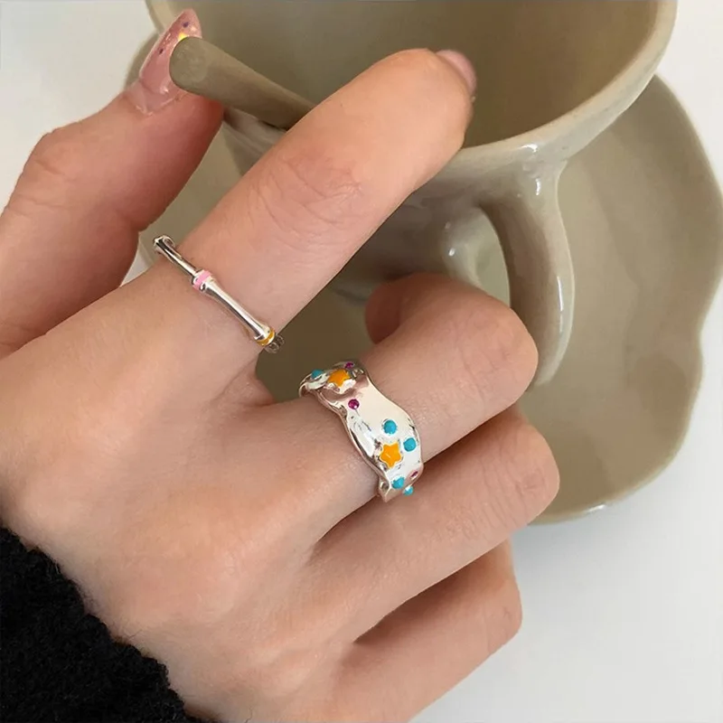 VENTFILLE 925 Sterling Silve Dropwise Glaze Irregular Star Ring for Women Girl Gift Korean Design Ins Jewelry Dropshipping