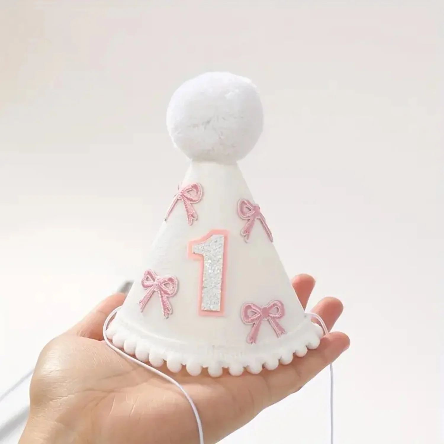 Rosa Schleife 1. Geburtstag Hut handgemachte Party Dekoration Kegel Hut erster Geburtstag Fotografie Atmosphäre Prop für Mädchen – Detail 12