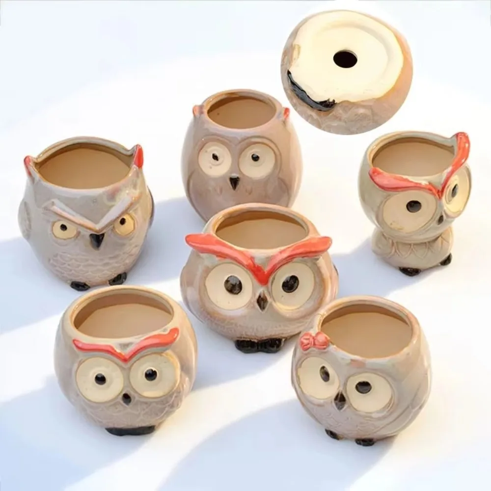 

Cute Owl Flower Owl Flower Pot Ceramic Mini Ceramic Pots Animals Room Decor Thumb Flower Pot