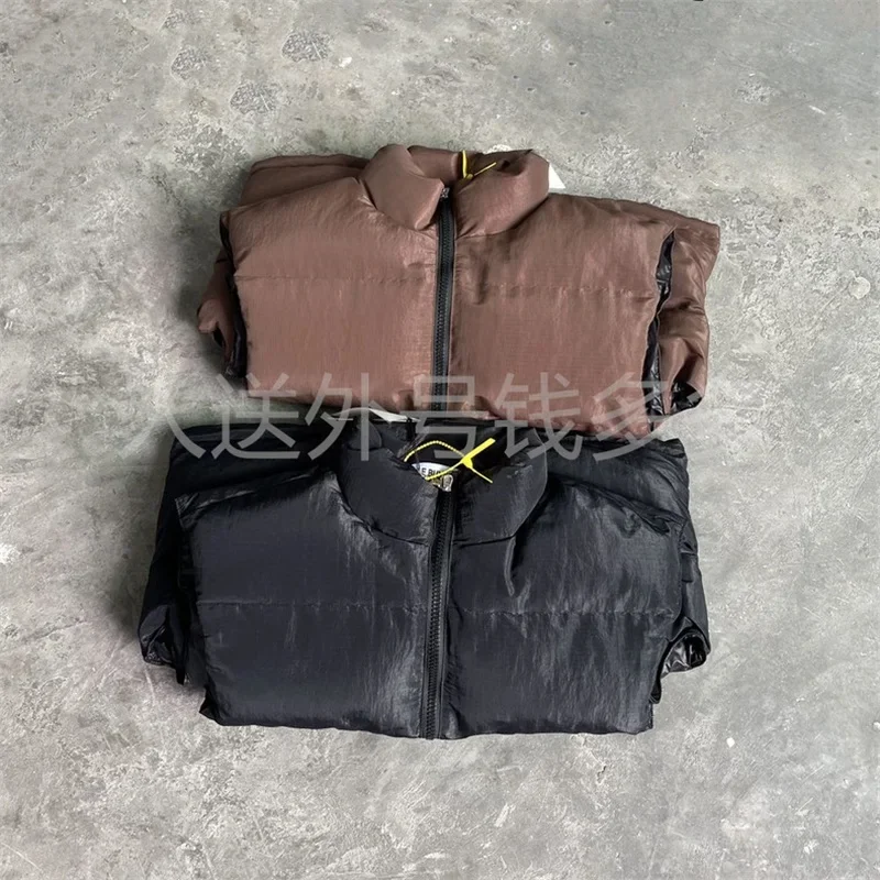 25ss CB Black Vest Jackets 1:1 Top Quality Oversized Glossy Zipper Cotton Coat Coffee Color Jackets