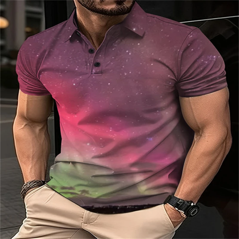 

3D Gradient Men's Polo Shirt Summer Street Business Leisure Breathable Clothing Fashion Versatile Short Sleeve Button Top POLO.