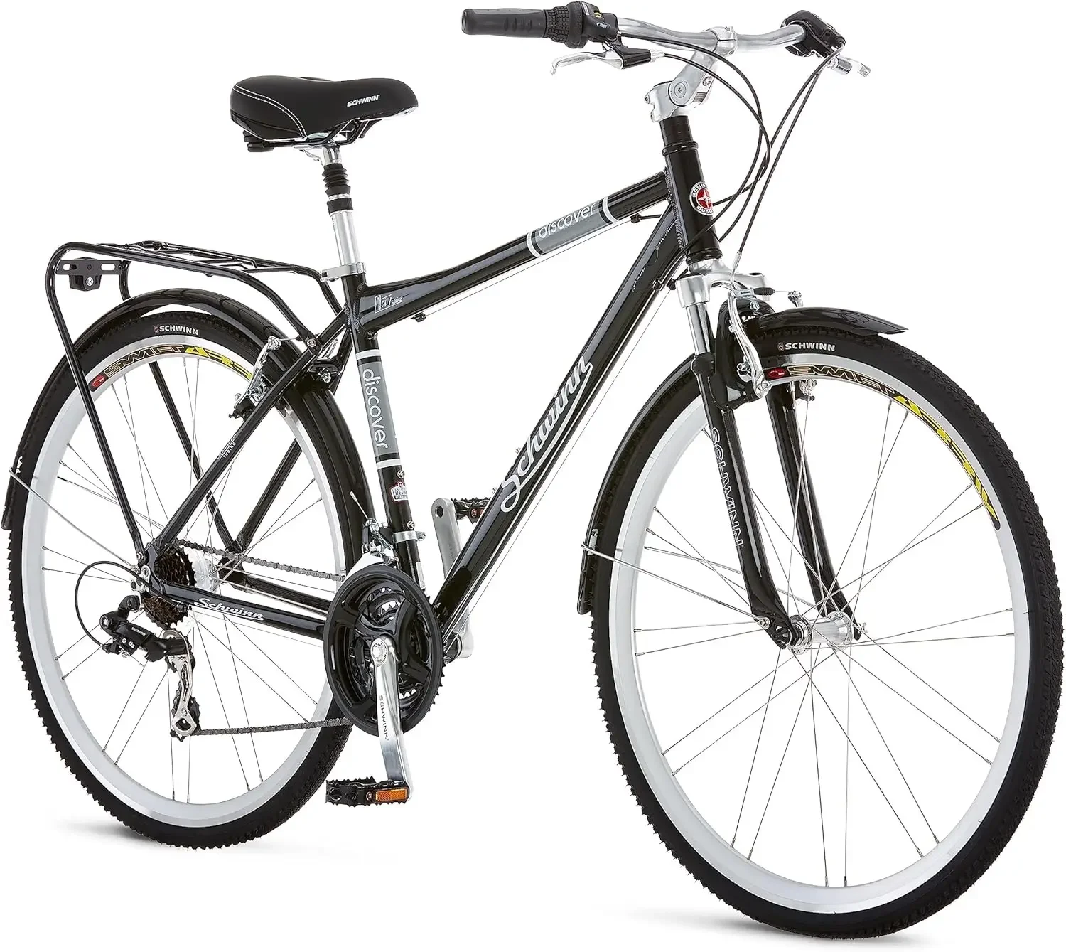 

Adult Hybrid Bike for Men and Women 700c Wheels 21-Speeds, Step-Through Step-Over Frame Front and Rear Fenders Rear Cargo Rack