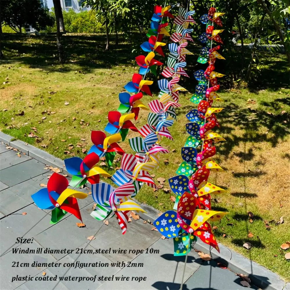 10 pçs/set com cordas de corda colorido arco corredor moinho de vento colorido com corda de fio de aço 5 folhas cataventos plástico artesanal