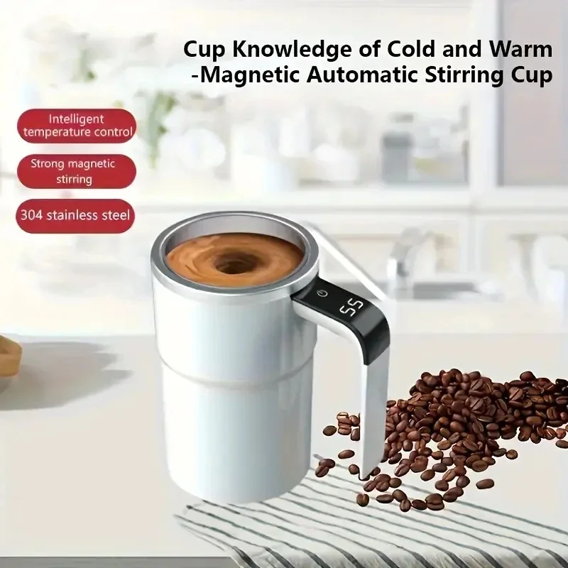 Smart MiXing Coffee Cup LED Display|USB Charging| Magnetic Cup 304 Stainless Steel Cold and Warm-Magnetic Automatic Stirring Cup