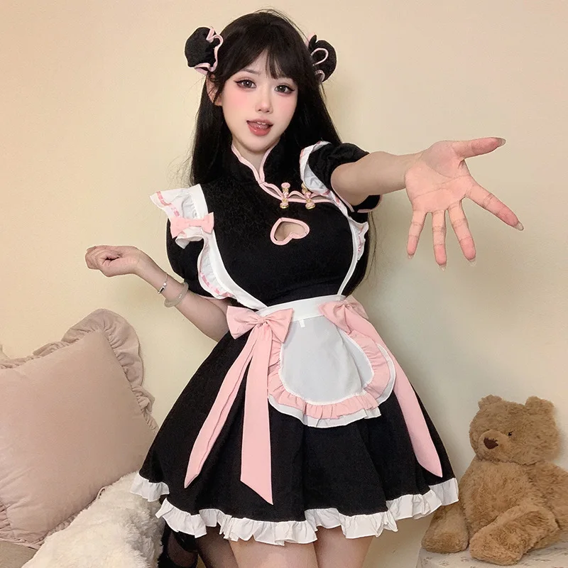 

New Japanese Cute Maid Lolita Cosplay Costume Chinese Style Women Sweetheart Cheongsam Dress Halloween Party Role Play Animation