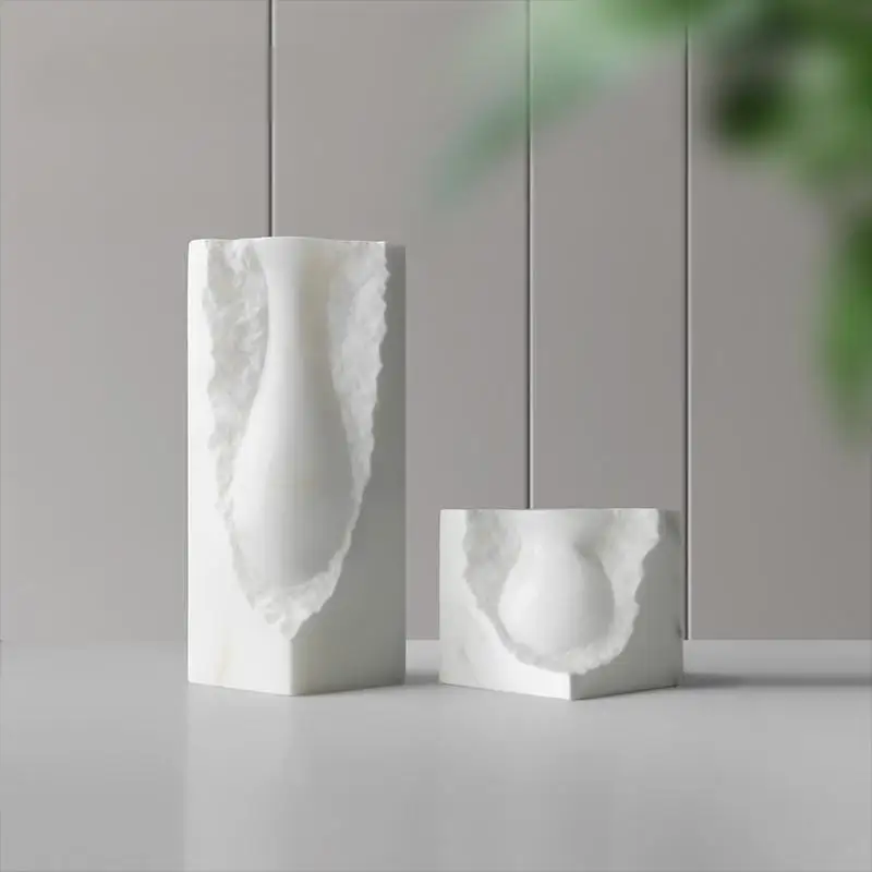 Any Size Custom Calacatta White Marble Vase Sculpture Modern Art Centerpiece for Living Room Dining Hallway Decor Hotel Lobby Na