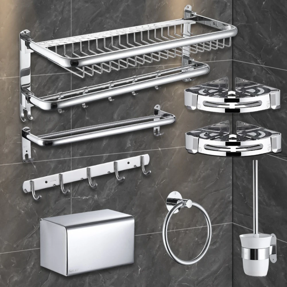 Imagem -02 - Acessórios do Banheiro do Double Folding Bath Towel Basket Wall Mounted Rack com Rod Armazenamento de Roupas Aço Inoxidável 304