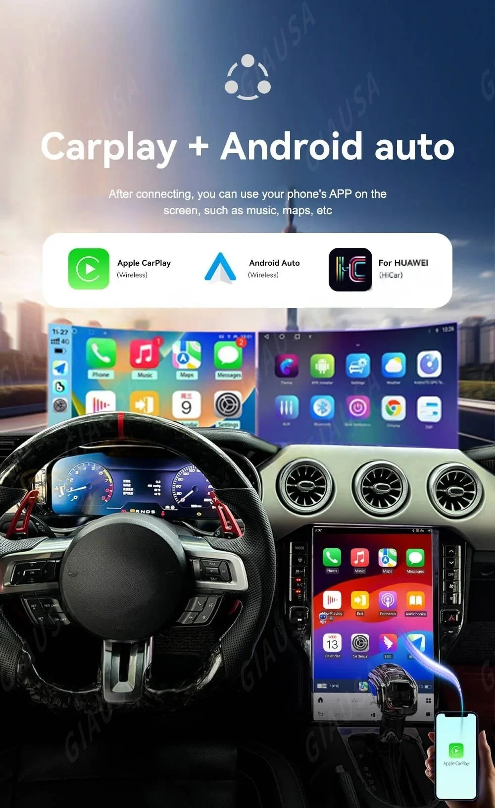 Upgrade 14.5'' Android 14 Car Radio For Ford Mustang GT 2015 2016 2017 2018 -2021 Wireless Carplay Auto Stereo IPS Touch Screen