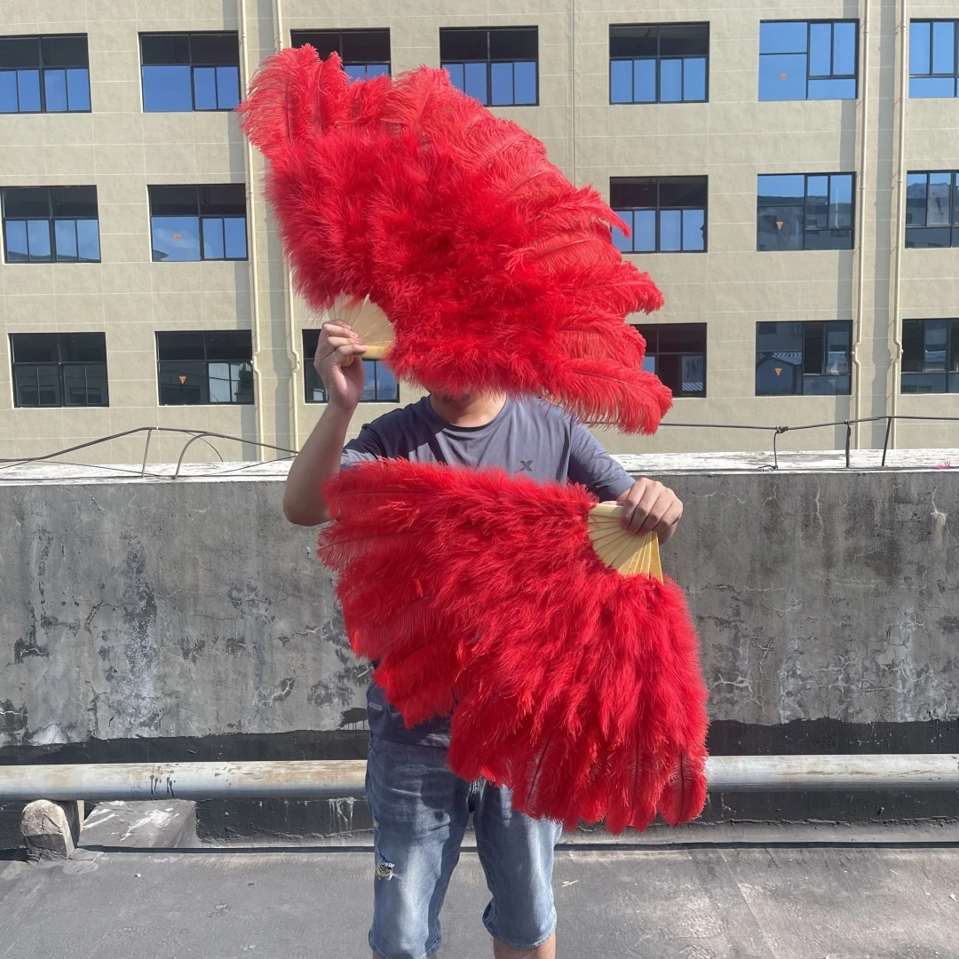 13Bone Natural Ostrich Feather Fan Hand Held Folding 90cm Fans for Woman Performance Dance Party Carnival Show Props Decoration