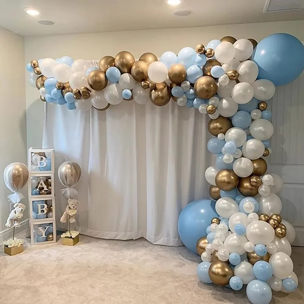 125pcs Pastel Blue Balloons Kit Baby Blue White Gold Ballon Garland Arch Birthday Party Baby Shower Gender Reveal Decorations