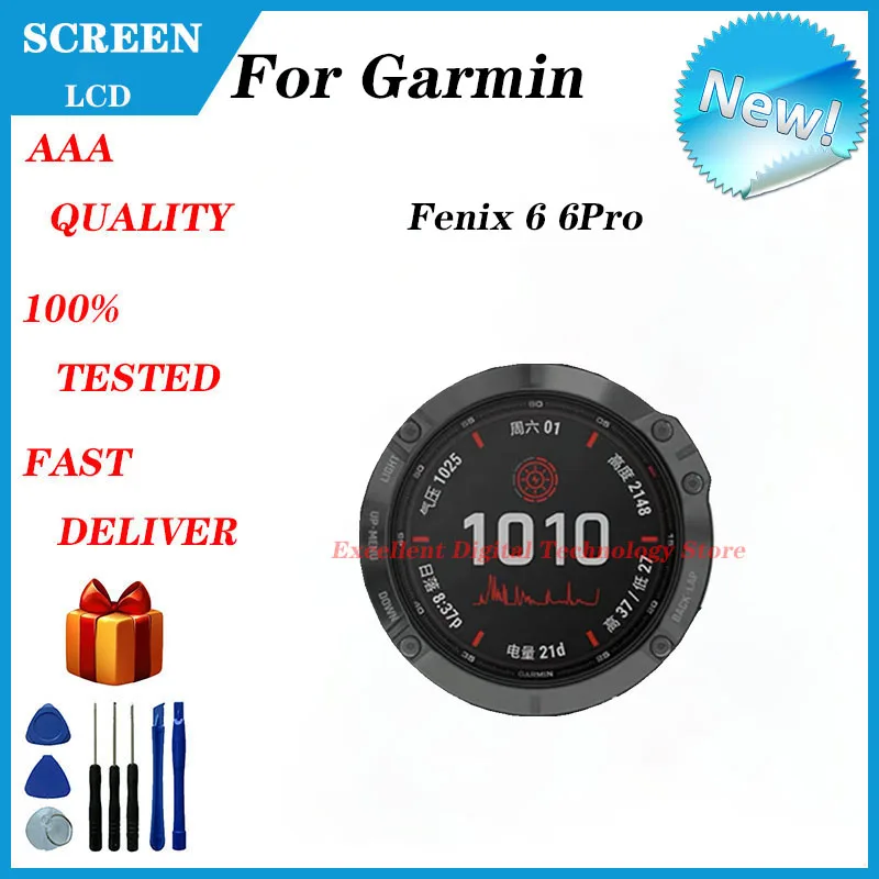 Schermo LCD per GARMIN Fenix 6 Pro Sapphire Fenix6 Pro Sapphire argento/pannello LCD grigio carbonio parti di ricambio sportive