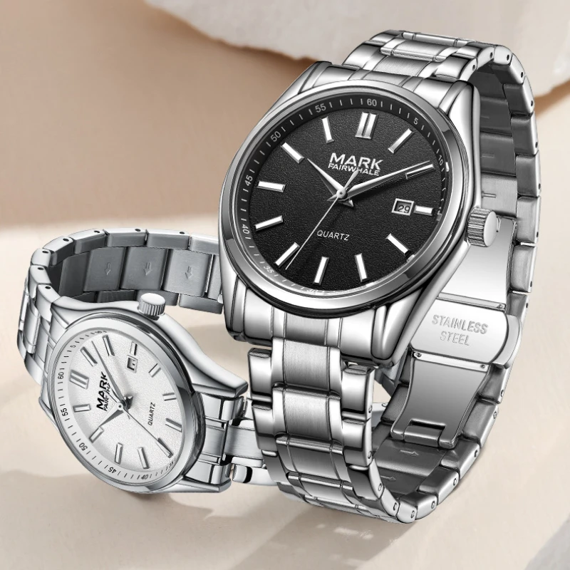Mark Fairwhale 5820 Men's Quartz Wristwatch Fashion Stainless Steel Calendar Waterproof Couple Watches