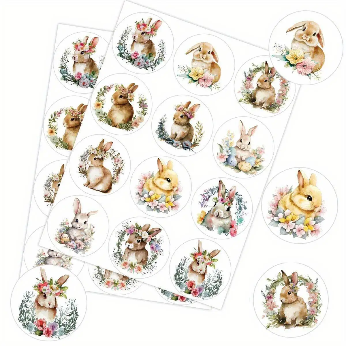 144Pcs Easter Rabbit Stickers Vintage Wreath Bunny Sticker For Happy Easter Home Party Decoration DIY Gifts Wrapping Supply