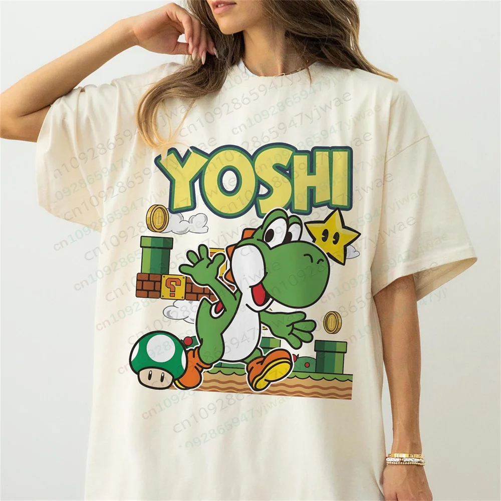 Yoshi Retro Graphic T-shirt Vintage 90s Game Tee Gamer Gift High Quality Cotton Short Sleeves Summer Men's Women's T-Shirts