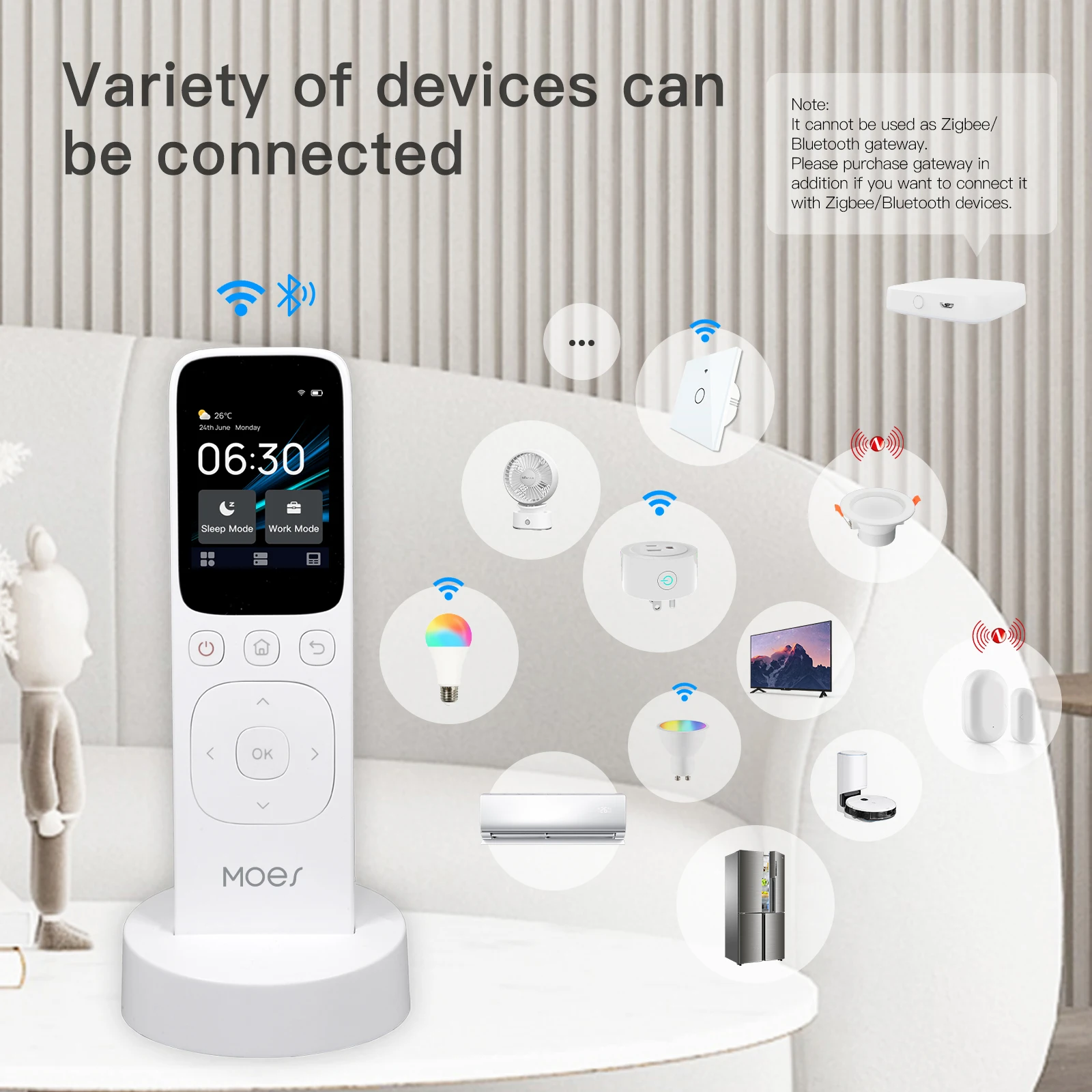 2022 Newest MOES Multi-color EU Smart Switch with Touch Screen LCD Display Integrated ZigBee WIfi BLE HomeAssistant Switch